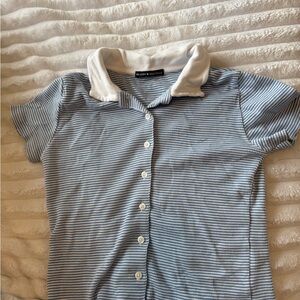 Brandy Melville Blue and White Button-Up Blouse